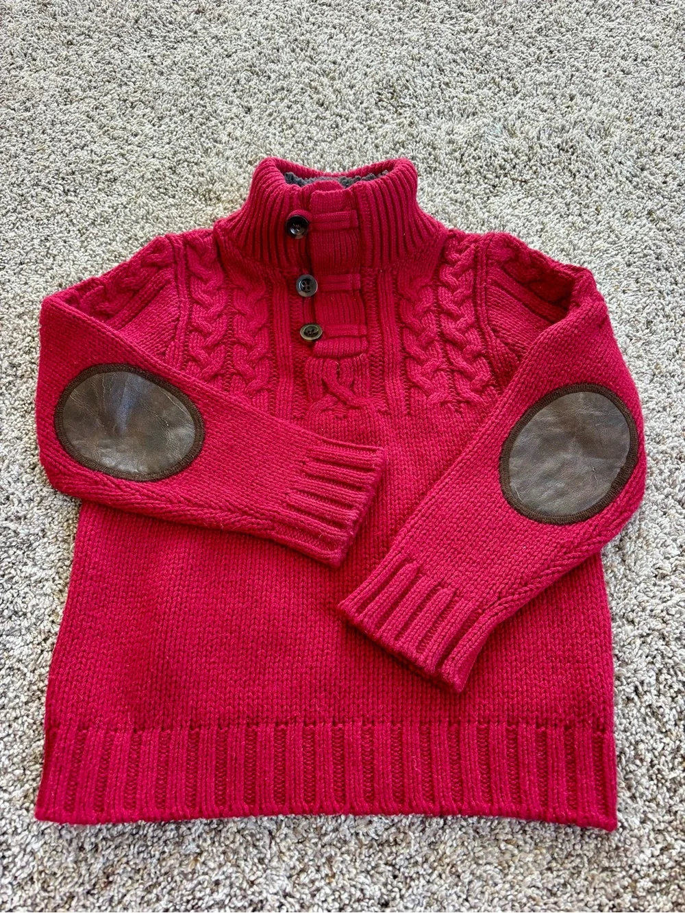 Boys gap Cozy Red Cable-Knit Sweater with Buttoned sherpa Neck and patched elbow